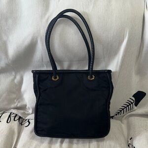Celine Paris Elegant Black nylon and leather Tote Bag gold hardware